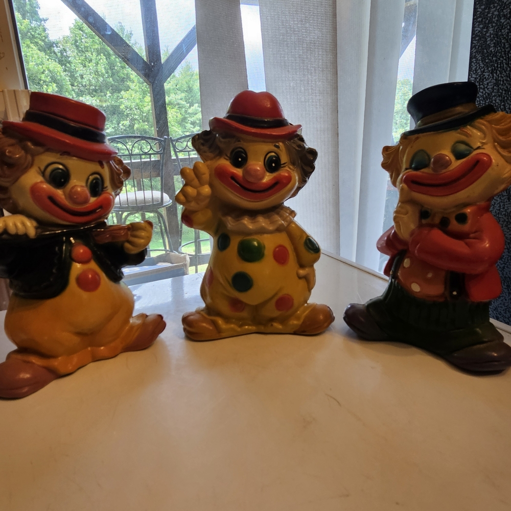 Vintage Trio Of Clown Banks Plastic
